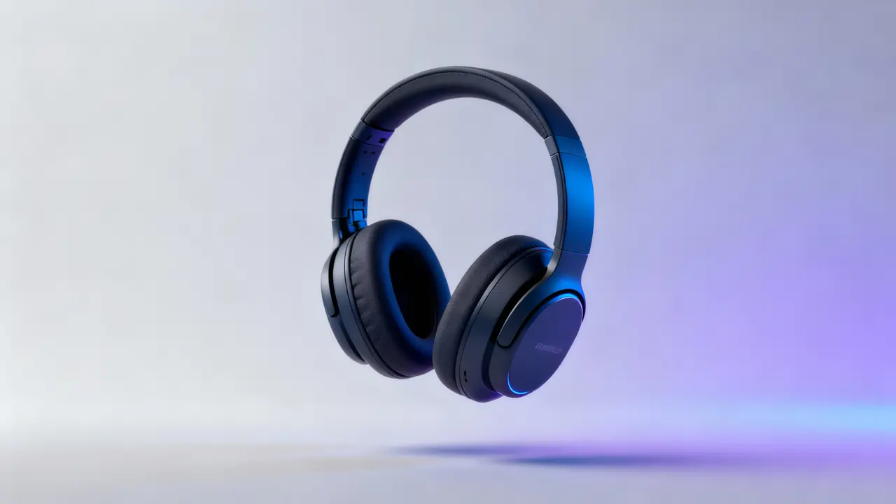 Floating over-ear studio headphones in soft studio lighting, representing popular headphones used by streamers.